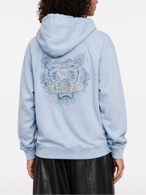 𝅺KENZO baby light blue Tiger Embroidered cotton-fleece pullover jumper hoodie M